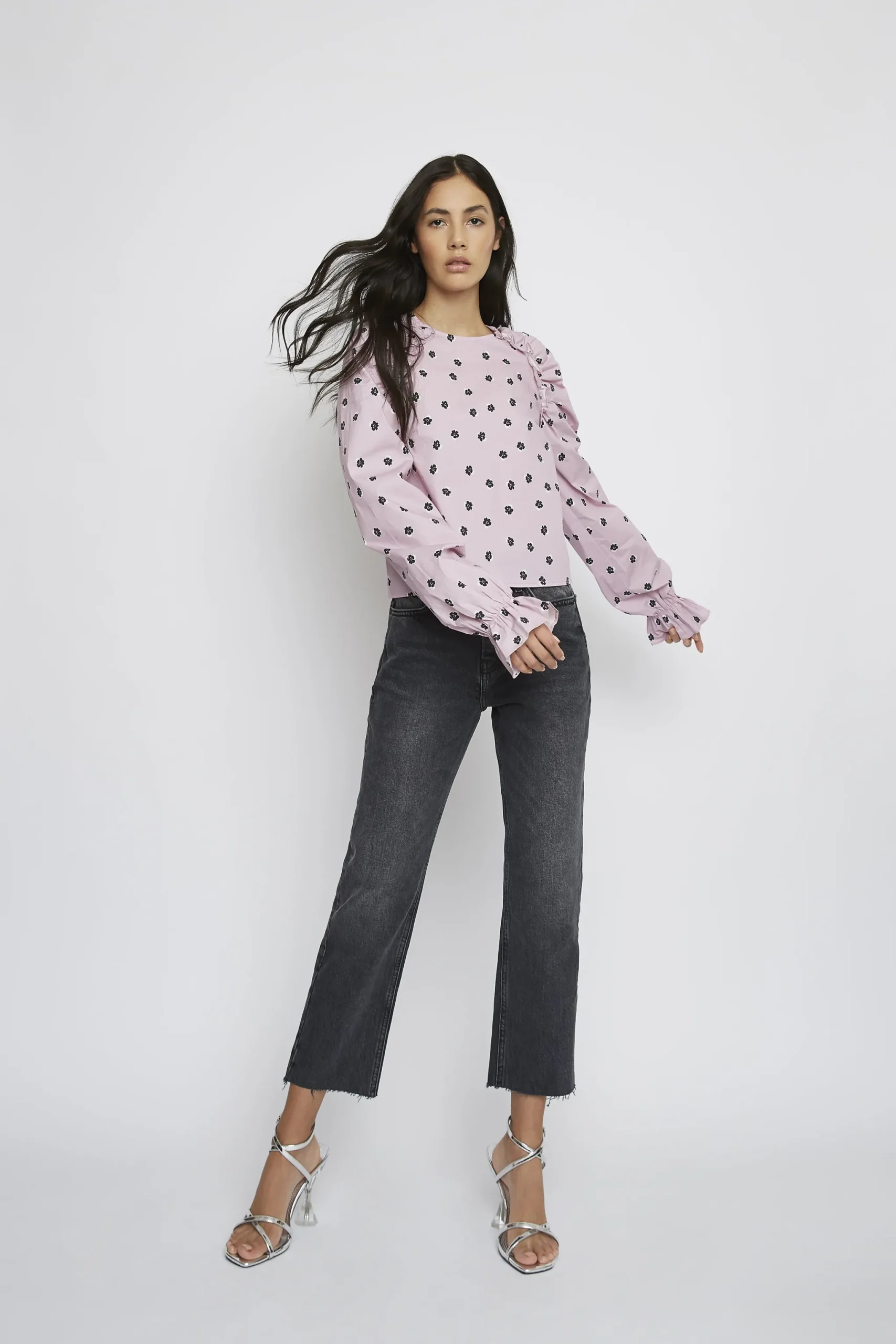 Glamorous Blouses & Shirts|Pink Ditsy Cotton Ruffle Blouse -
