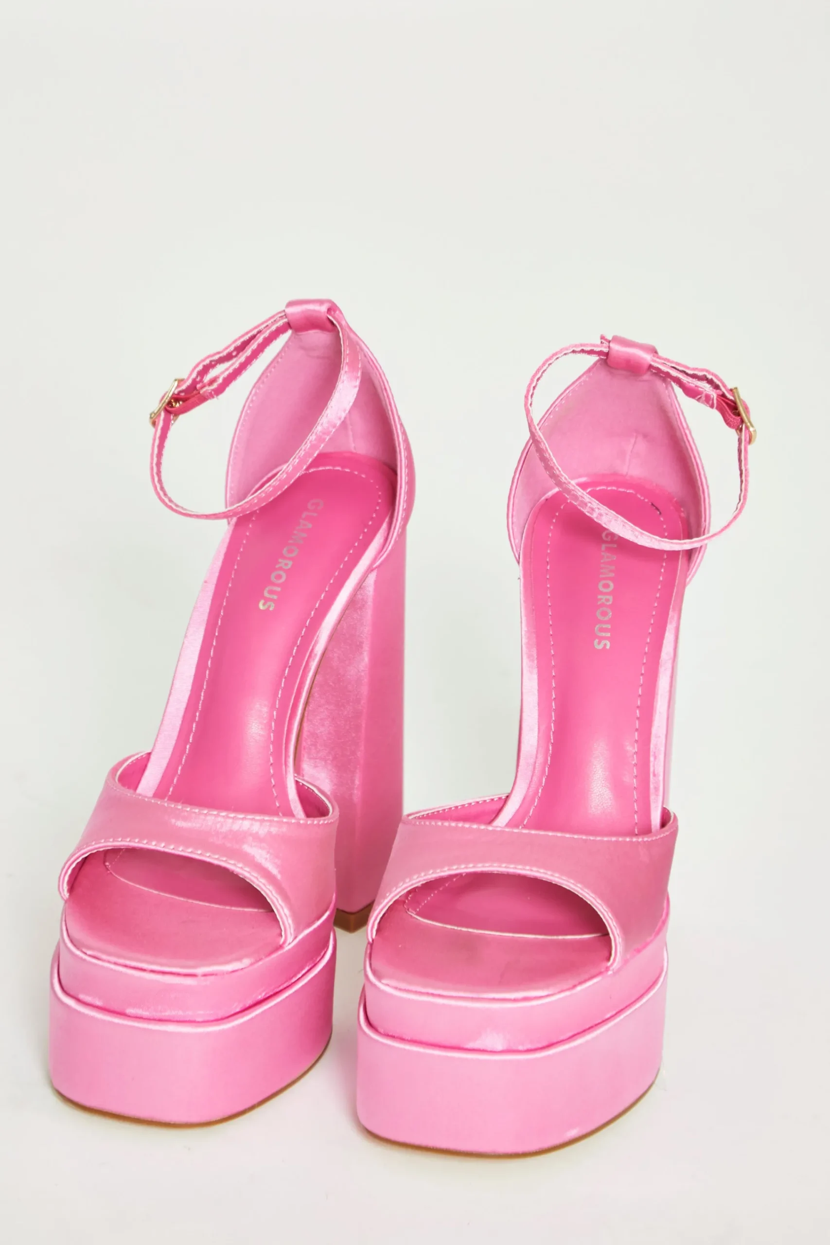 Glamorous Prom|Best Dressed Guest|Pink Satin Open Toe Platform Heels -