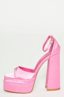 Glamorous Prom|Best Dressed Guest|Pink Satin Open Toe Platform Heels -