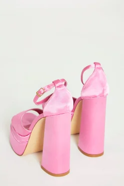 Glamorous Prom|Best Dressed Guest|Pink Satin Open Toe Platform Heels -