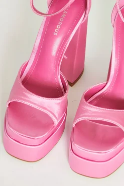 Glamorous Prom|Best Dressed Guest|Pink Satin Open Toe Platform Heels -