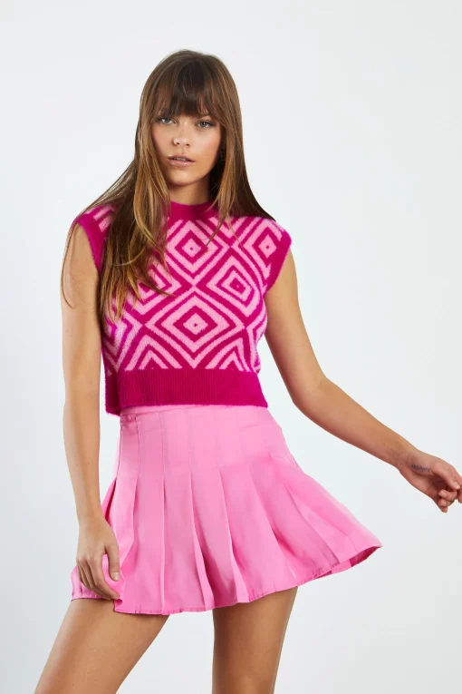 Glamorous Satin Skirts|Mini Skirts|Pink Satin Pleated Mini Skirt -