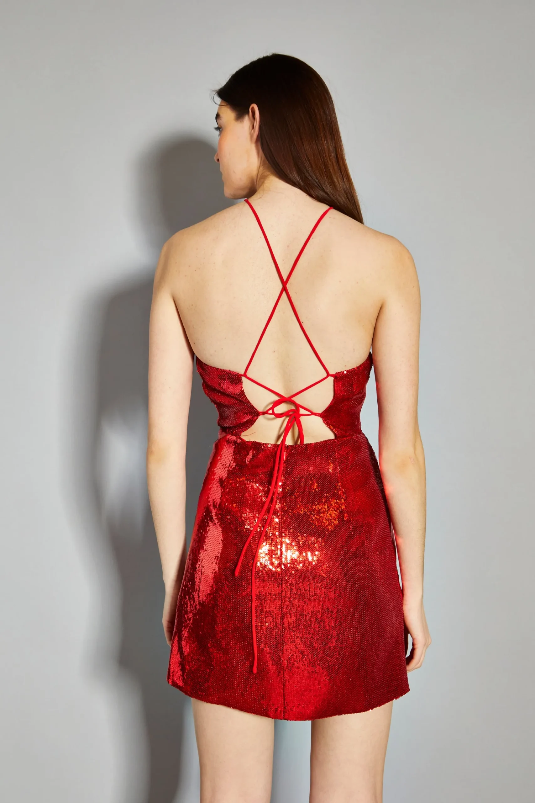 Glamorous Prom|Go To Partywear|Red Sequin Halter Neck Mini Dress -