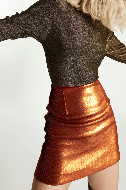 Glamorous Going Out Skirts|Go To Partywear|Rust Sequin Mini Skirt -