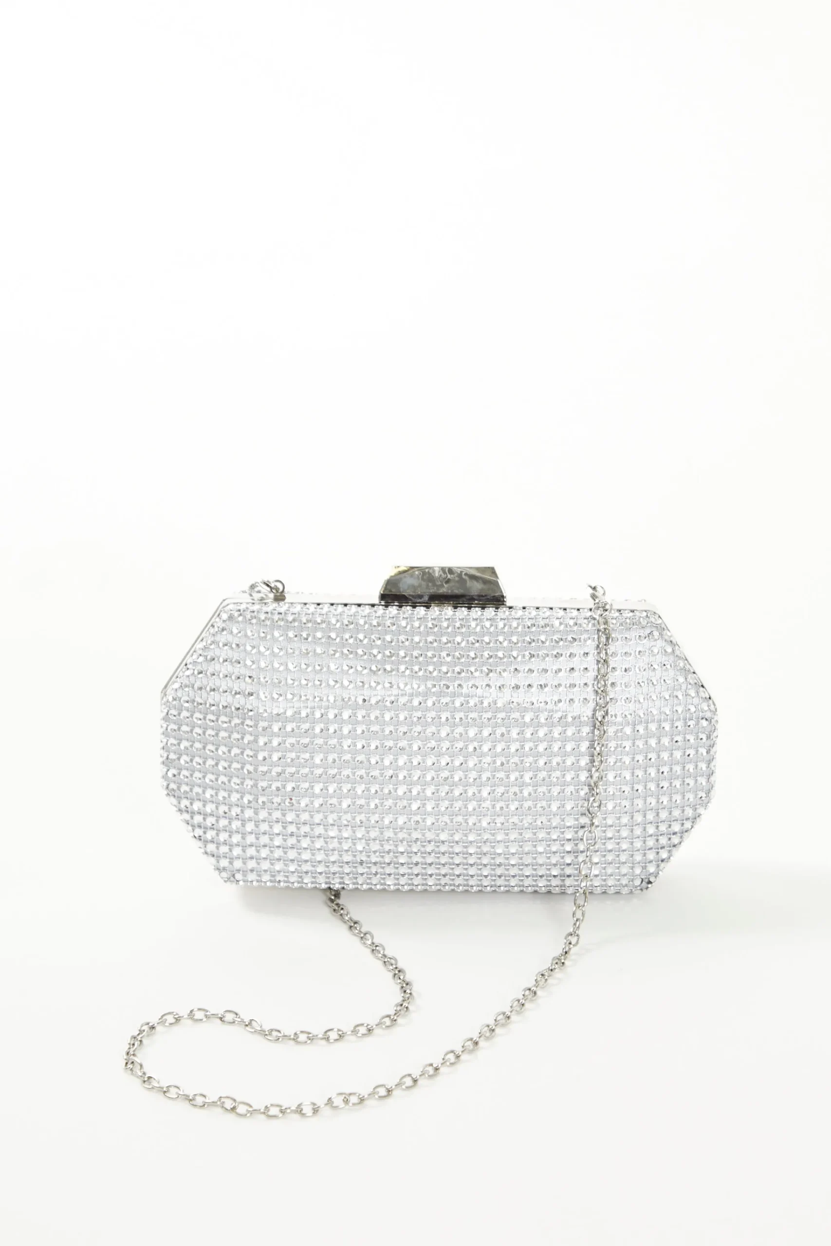 Glamorous Special Extras|Best Dressed Guest|Silver Crystal Embellished Clutch Bag -