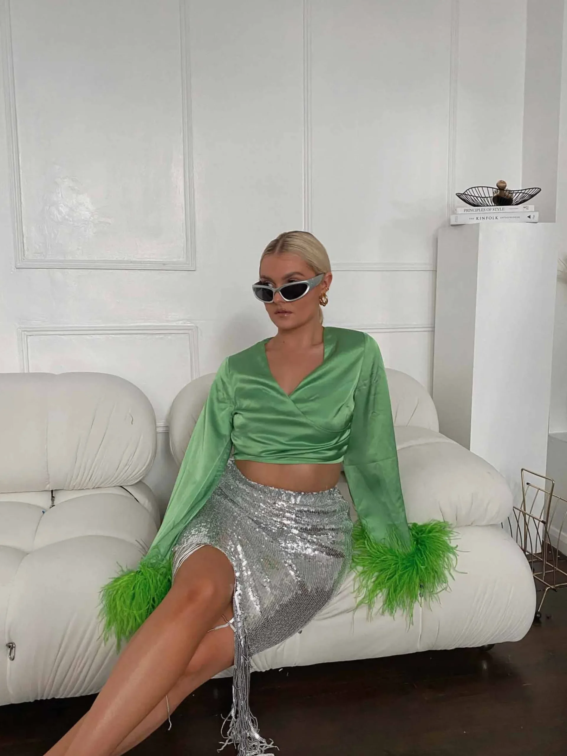 Glamorous Going Out Skirts|Go To Partywear|Silver Sequin Fringe High Waisted Midi Skirt -