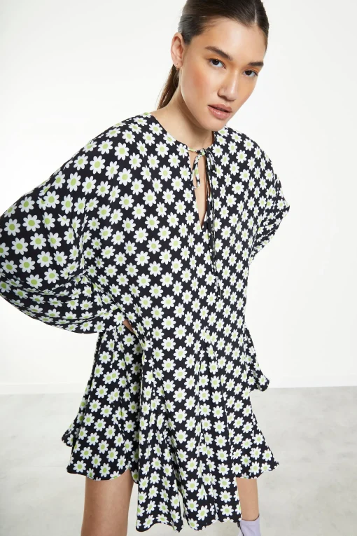 Glamorous Day Dresses|Mini Dresses|Sixties Flower Long Sleeve Oversized Mini Dress -