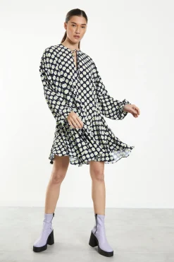 Glamorous Day Dresses|Mini Dresses|Sixties Flower Long Sleeve Oversized Mini Dress -