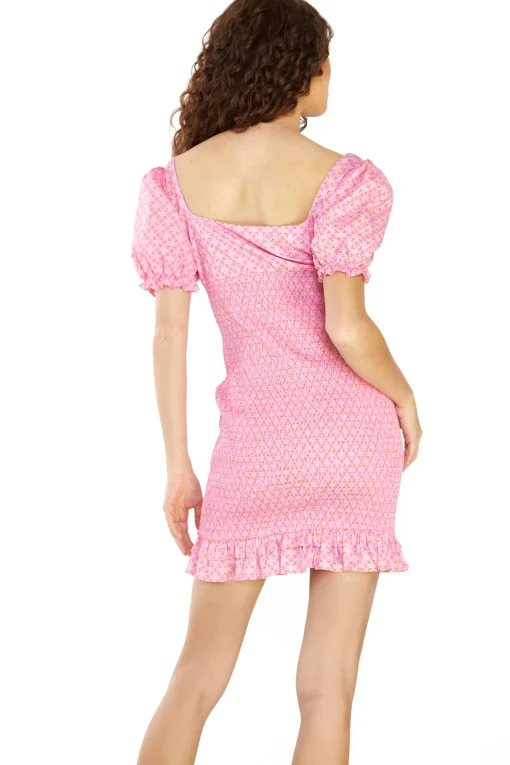 Glamorous Mini Dresses|Mini Dresses|Sixties Geo Ditsy Puff Shoulder Frill Hem Mini Dress -