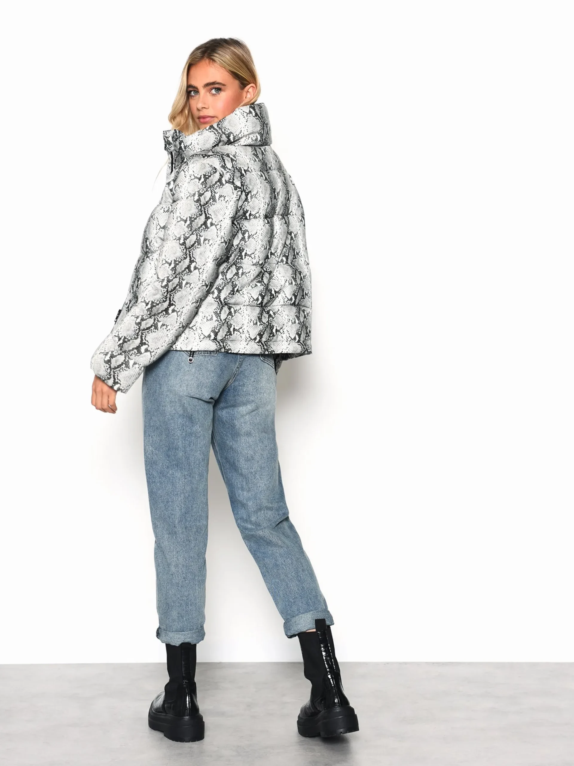 Glamorous Puffer Jackets|Coats|Snakeskin Pattern PU Puffer Coat -