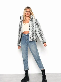 Glamorous Puffer Jackets|Coats|Snakeskin Pattern PU Puffer Coat -