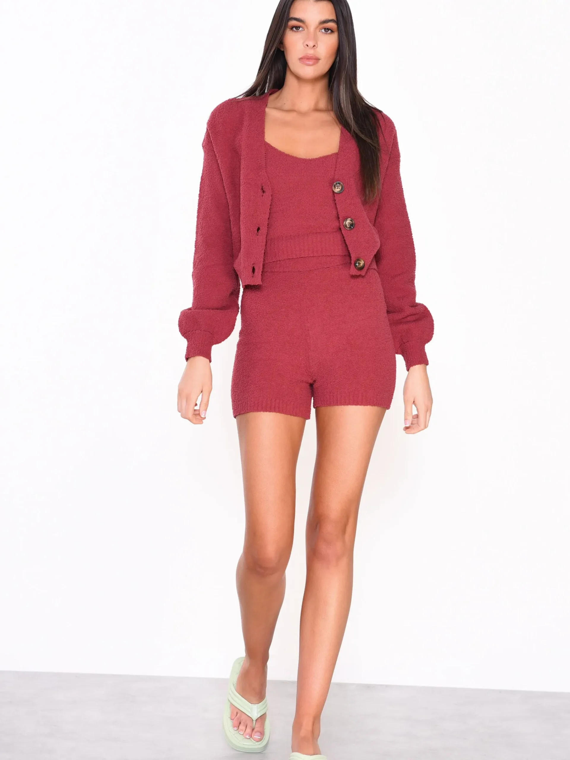 Glamorous Cardigans|Soft Burgundy Knit Button Front Cardigan -