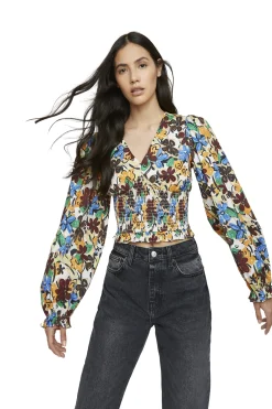 Glamorous Blouses & Shirts|Spring Floral V- Neck Long Sleeve Elasticated Blouse -