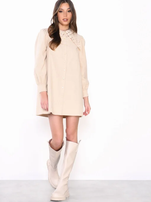 Glamorous Day Dresses|Mini Dresses|Stone Corduroy Collar Button Front Mini Dress -