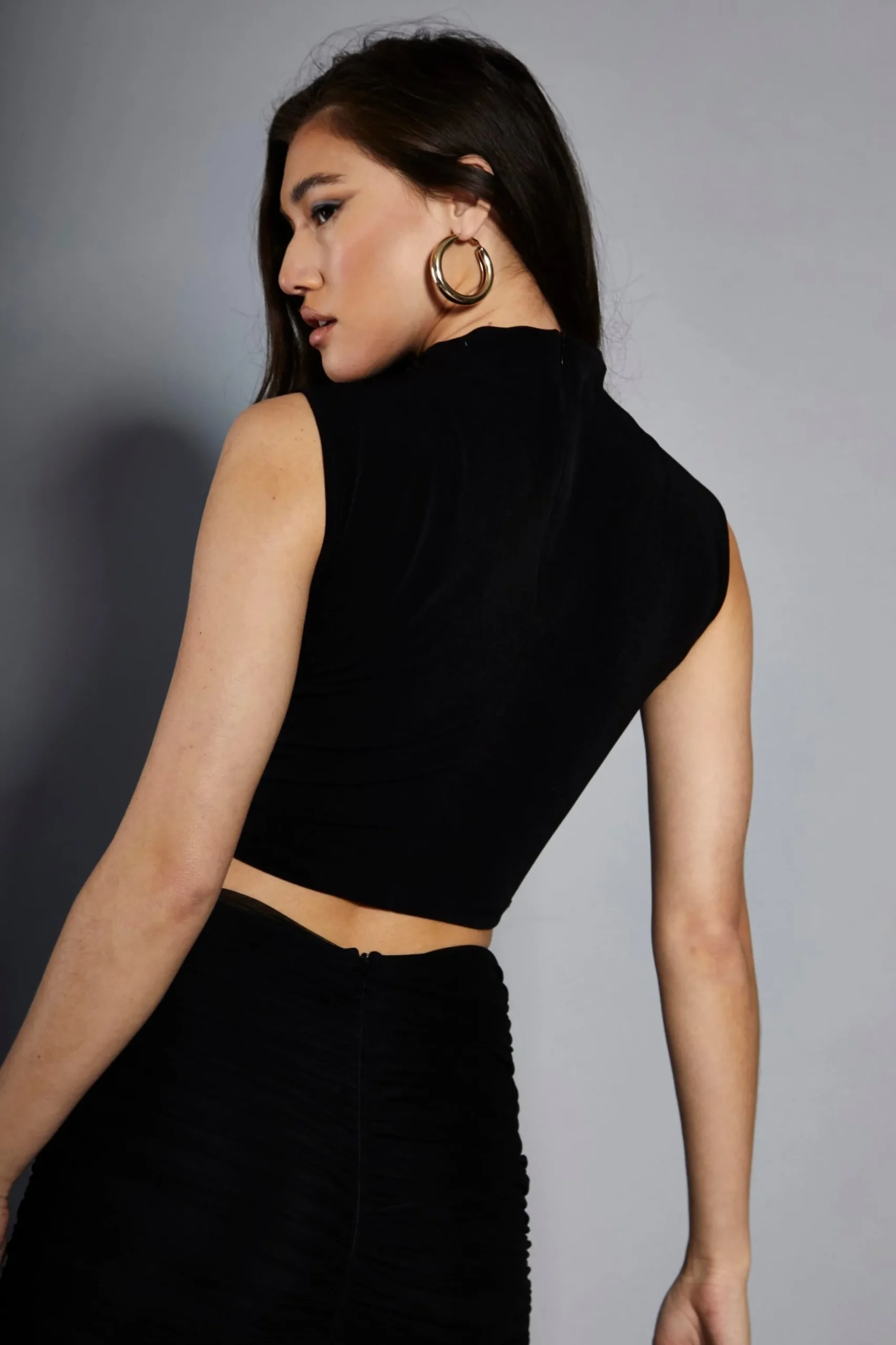 Glamorous Going Out Tops|Go To Partywear|Studio Black High Cowl Neck Crop Top -