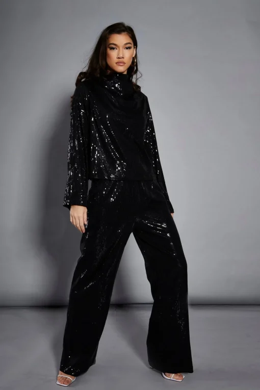 Glamorous Go To Partywear|Glamorous Studio|Studio Black Sequin Trousers -