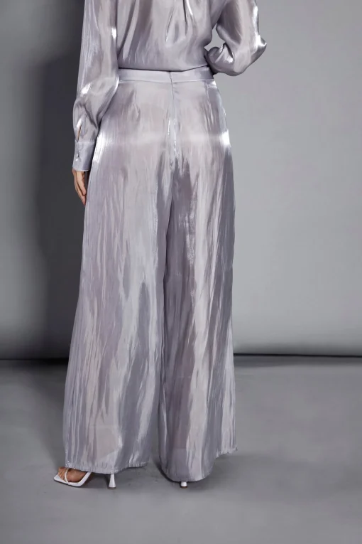 Glamorous Go To Partywear|Glamorous Studio|Studio Grey Metallic Wide Leg High Waisted Trousers -