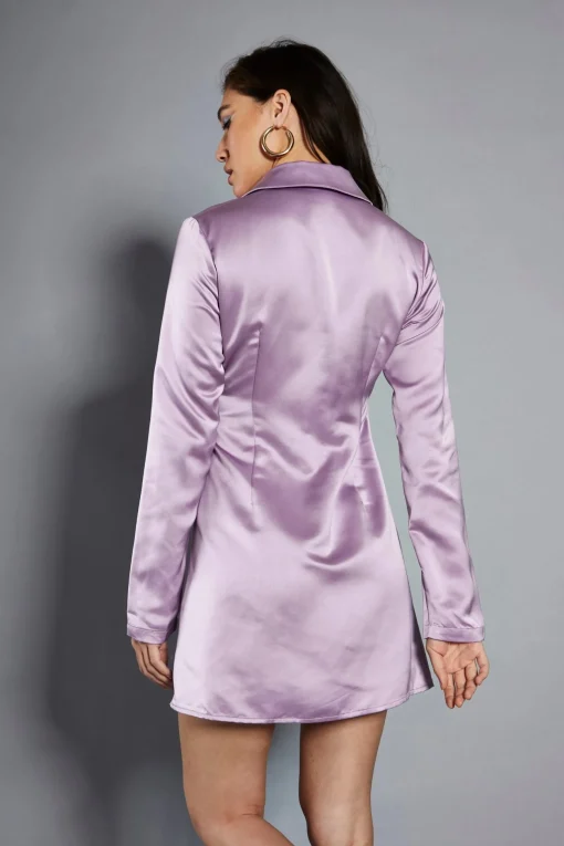 Glamorous Go To Partywear|Party Dresses|Studio Lavender Satin Mini Wrap Dress with Collar -