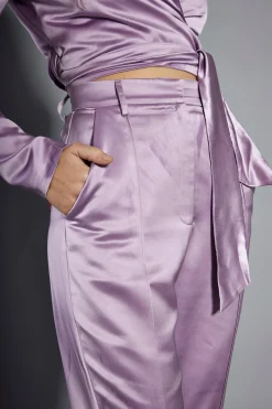 Glamorous Go To Partywear|Glamorous Studio|Studio Lavender Satin Tailored Split Flared Trousers -