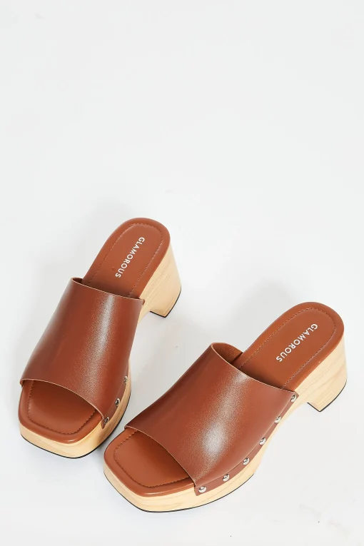 Glamorous Chic Escapes|Mules|Tan Open Toe Mule Clog Sandals -
