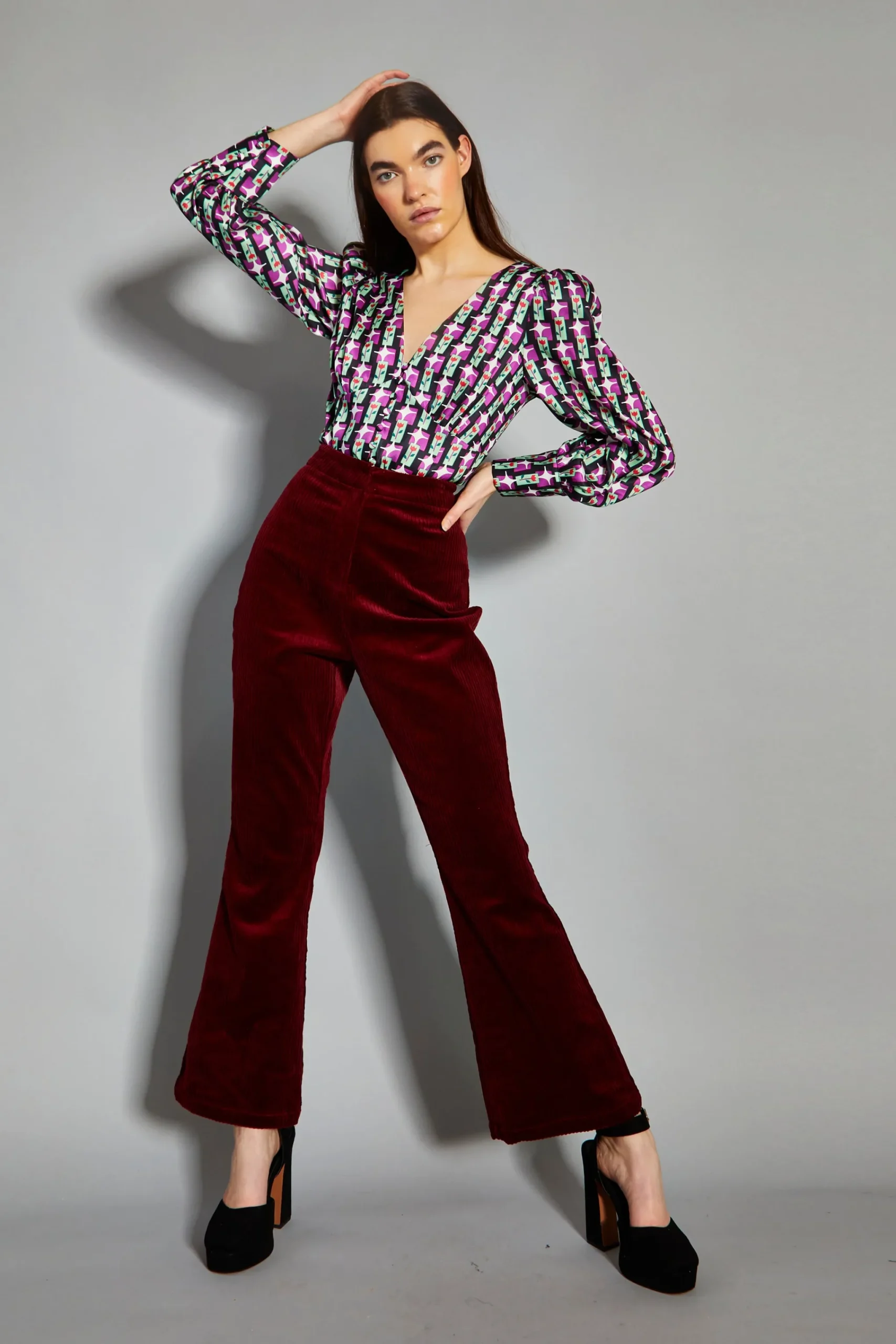 Glamorous Blouses & Shirts|Tulip Multi Geo Print V-Neck Button Front Blouse -