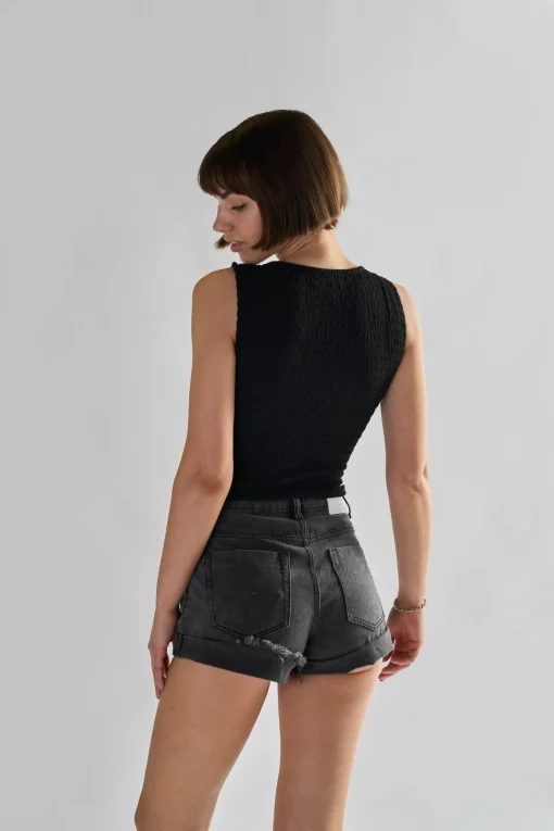 Glamorous Chic Escapes|Denim Shorts|Washed Black High Waisted Denim Shorts -