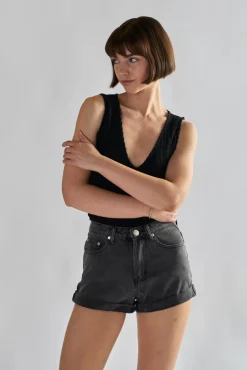 Glamorous Chic Escapes|Denim Shorts|Washed Black High Waisted Denim Shorts -
