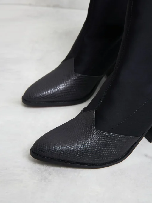 Glamorous Boots|Western Material Mix Sock Boots -