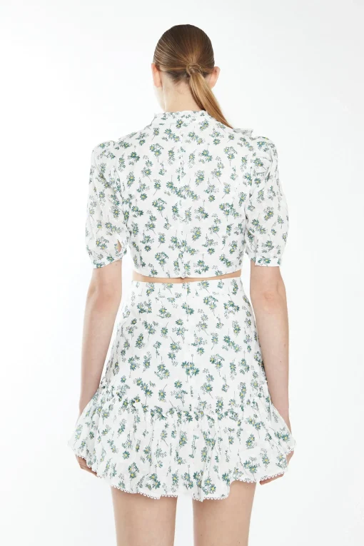 Glamorous Best Dressed Guest|Mini Skirts|White Dark Green Broderie Mini Skirt with Ruffle -