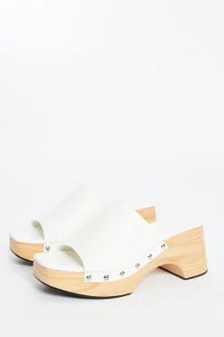 Glamorous Go To Partywear|Chic Escapes|White Open Toe Mule Clog Sandals -