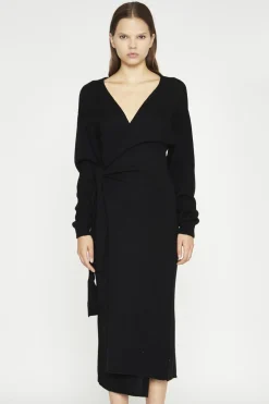 Glamorous Prom|Day Dresses|Women's Black Tie-Waist Knitted Midi-Dress -