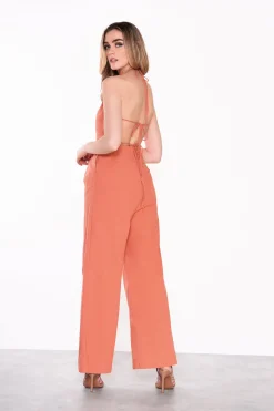 Glamorous Jumpsuits|Wide Leg Trousers|Womens Orange Rust Tie Back Wide Leg Jumpsuit -