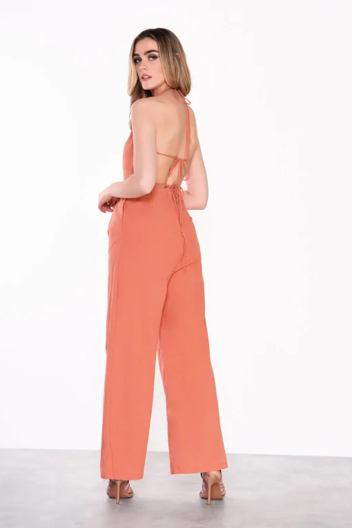 Glamorous Jumpsuits|Wide Leg Trousers|Womens Orange Rust Tie Back Wide Leg Jumpsuit -