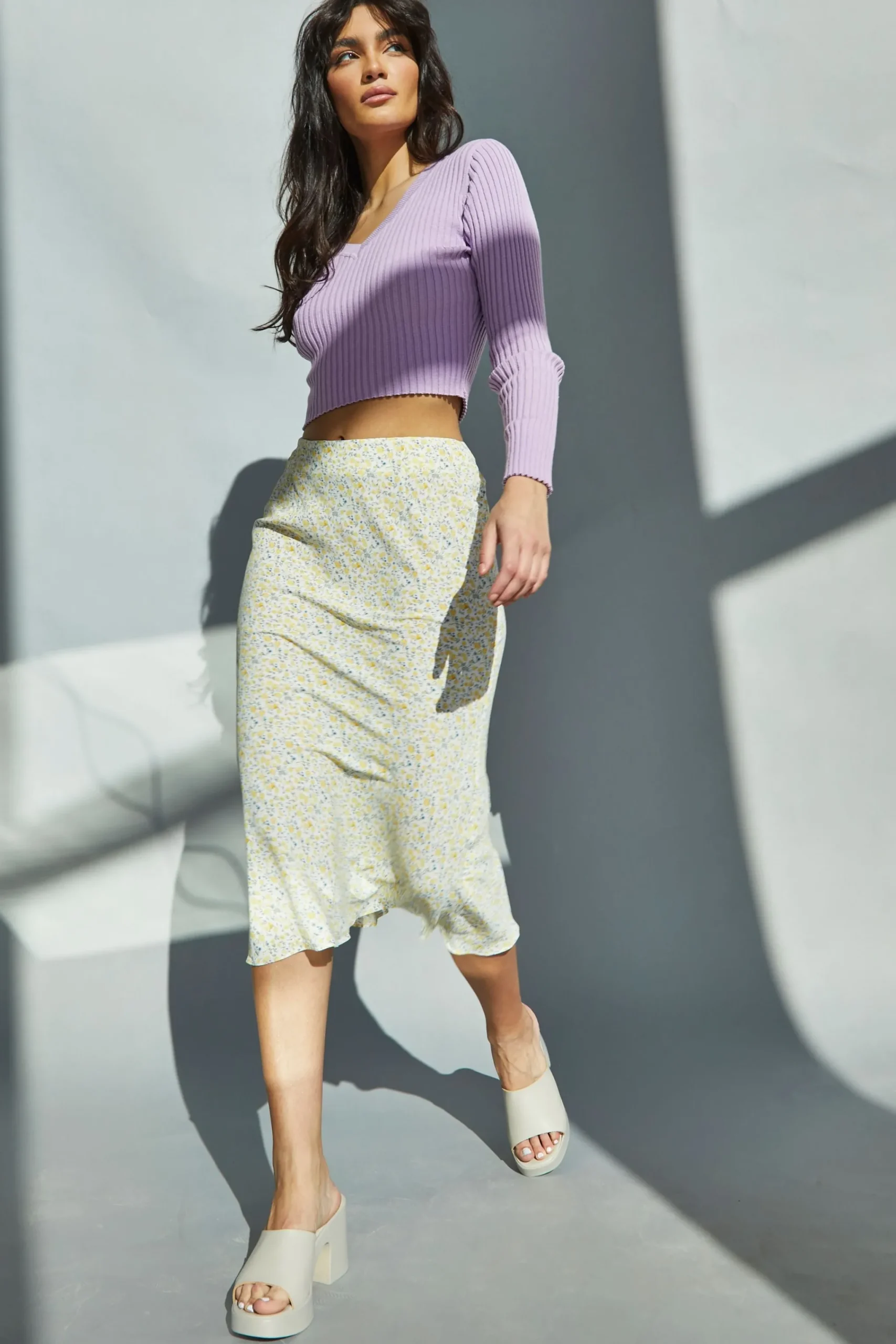 Glamorous Midi & Midaxi Skirts|Yellow Vintage Daisy Midi Skirt -