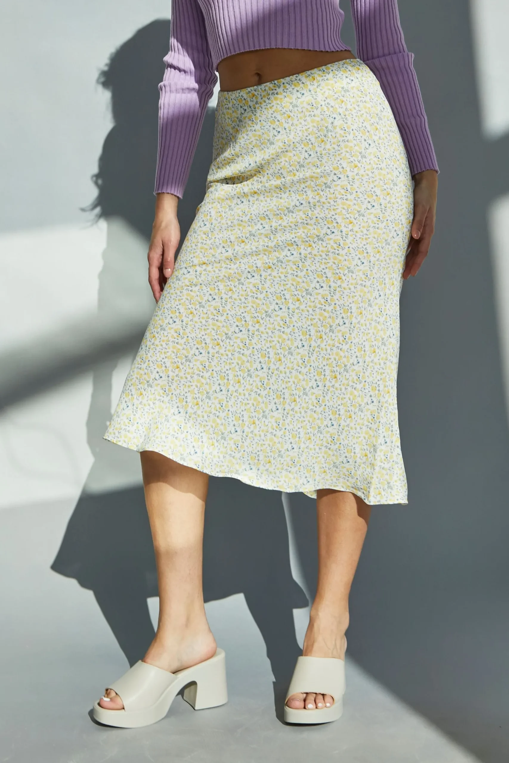 Glamorous Midi & Midaxi Skirts|Yellow Vintage Daisy Midi Skirt -