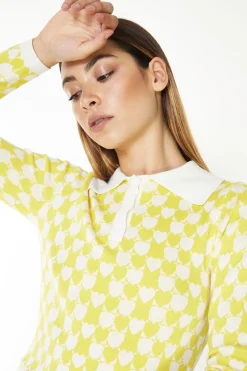 Glamorous Workwear|Co-ords|Yellow White Heart Collar Long Sleeve Crop Top -