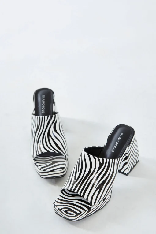 Glamorous Go To Partywear|Heels|Zebra Print Block Heel Mules -