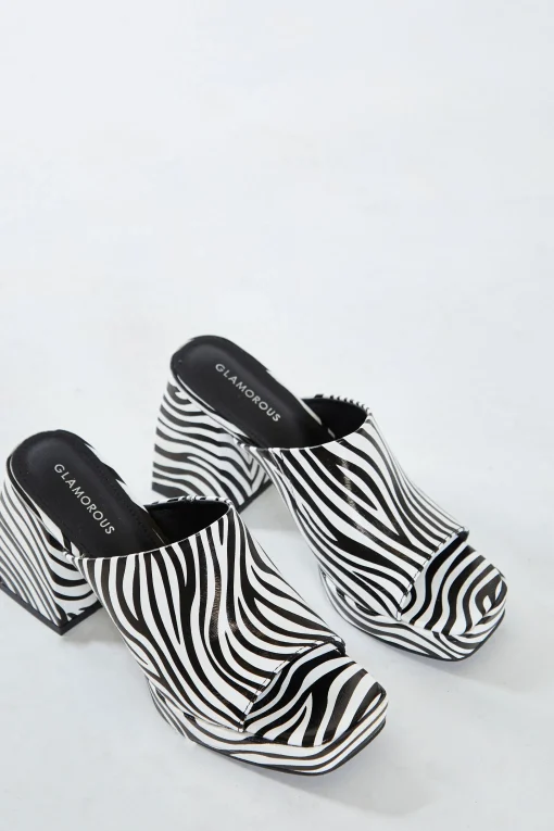 Glamorous Go To Partywear|Heels|Zebra Print Block Heel Mules -