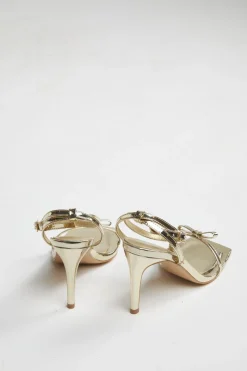 Glamorous Best Dressed Guest|Heels|Gold Strappy Bow Barely There-Heels -