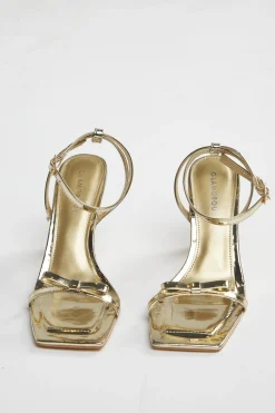 Glamorous Best Dressed Guest|Heels|Gold Strappy Bow Barely There-Heels -