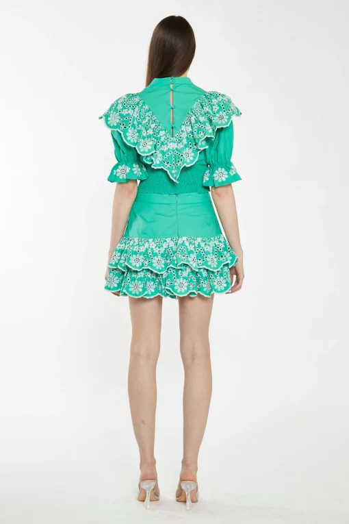 Glamorous Best Dressed Guest|Chic Escapes|Green Broderie Ruffle Crop Top -