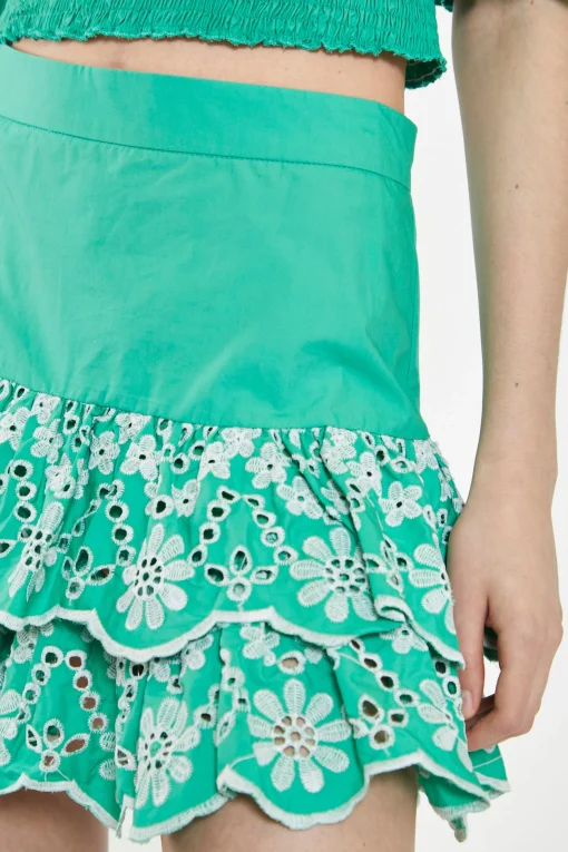 Glamorous Best Dressed Guest|Chic Escapes|Green Broderie Ruffle Mini Skirt -