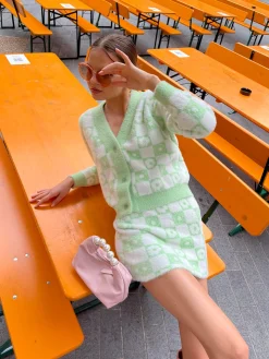 Glamorous Workwear|Co-ords|Green Flower Check Knitted Mini-Skirt -