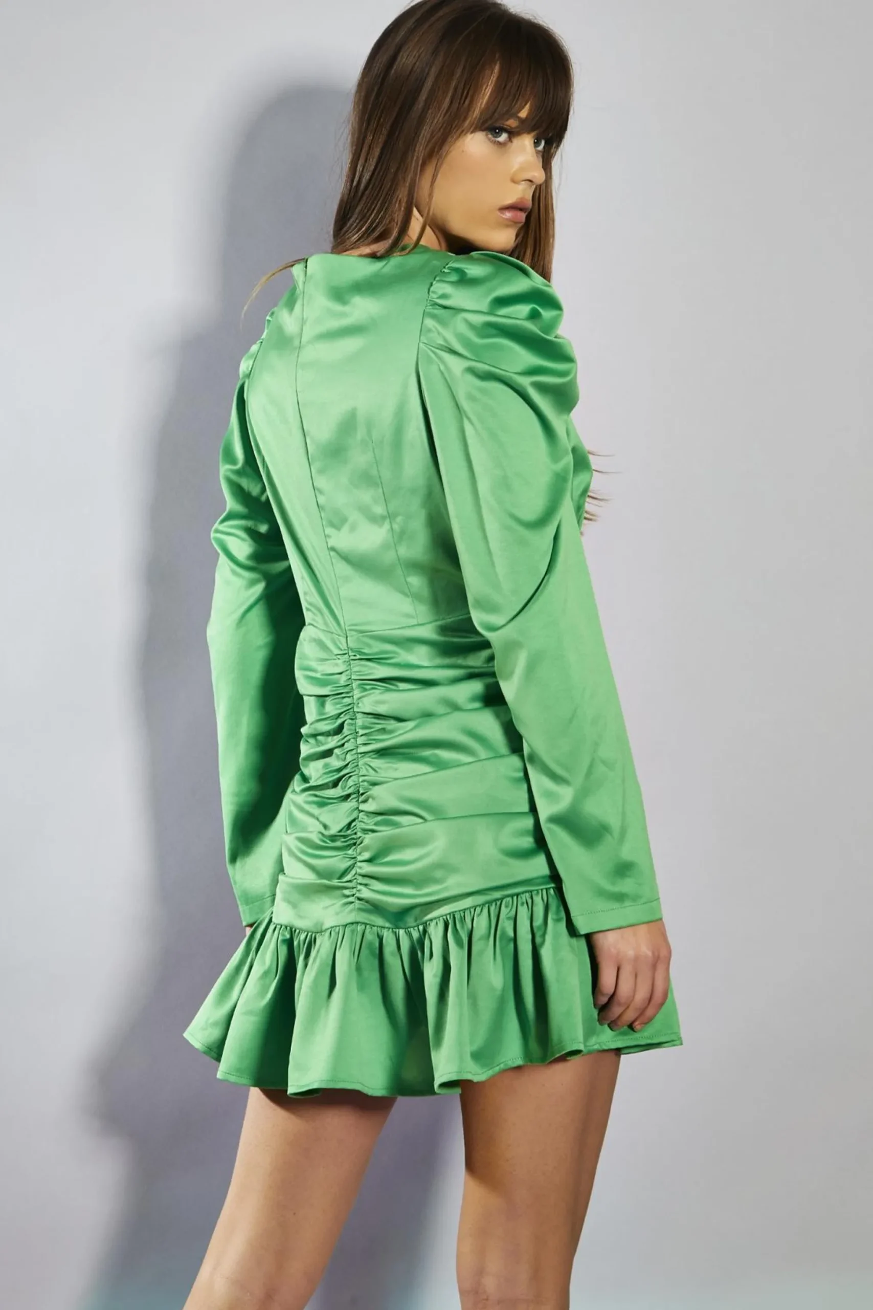 Glamorous Go To Partywear|Party Dresses|Green Gathered Mini-Dress -