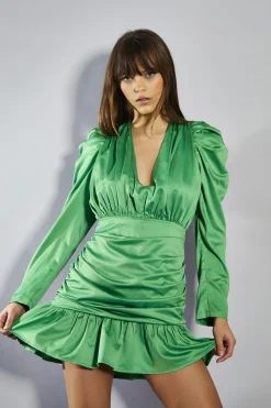 Glamorous Go To Partywear|Party Dresses|Green Gathered Mini-Dress -