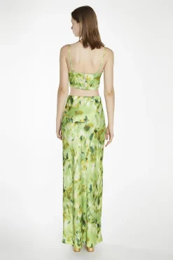 Glamorous Going Out Tops|Co-ords|Green Multi-Blur Tie-Front Corset-Top -
