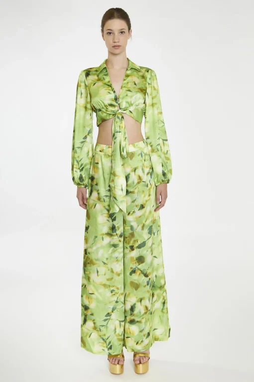 Glamorous Co-ords|Wide Leg Trousers|Green Multi-Blur Wide Leg-Trousers -