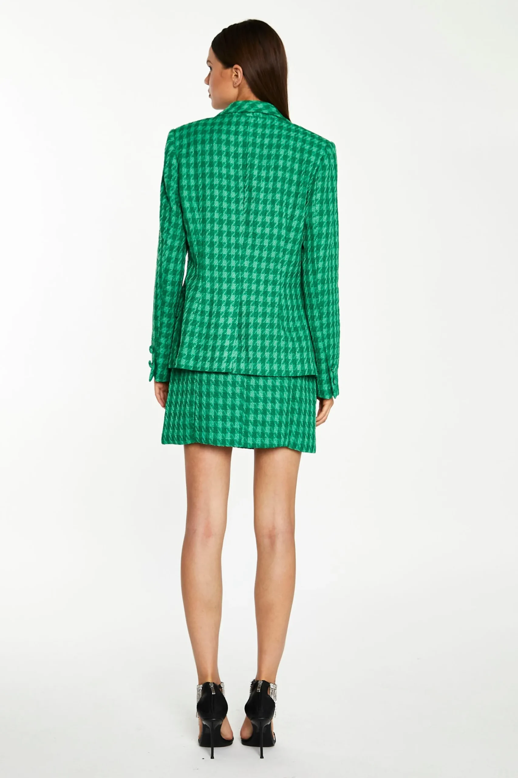 Glamorous Workwear|Go To Partywear|Green Tonal Houndstooth Fitted Blazer -