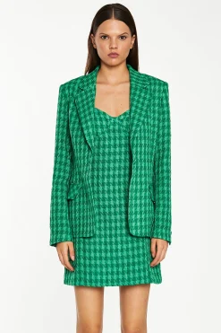 Glamorous Workwear|Go To Partywear|Green Tonal Houndstooth Fitted Blazer -