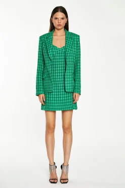 Glamorous Workwear|Go To Partywear|Green Tonal Houndstooth Fitted Blazer -